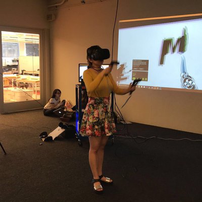 Students working on virtual reality projects in the VR Lab.