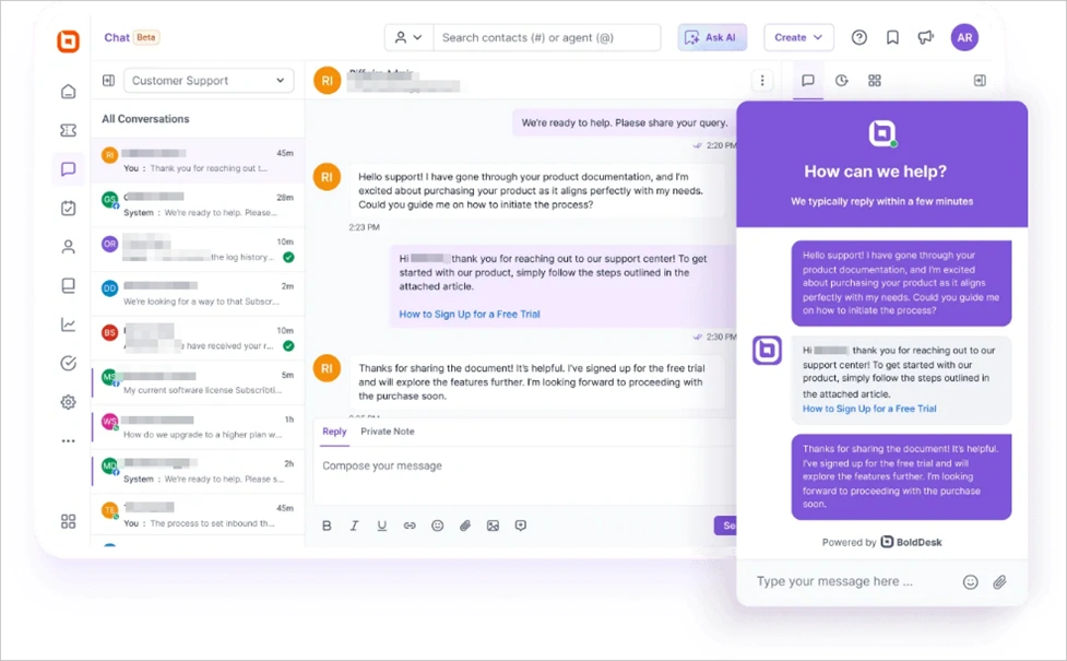 BoldDesk live chat software