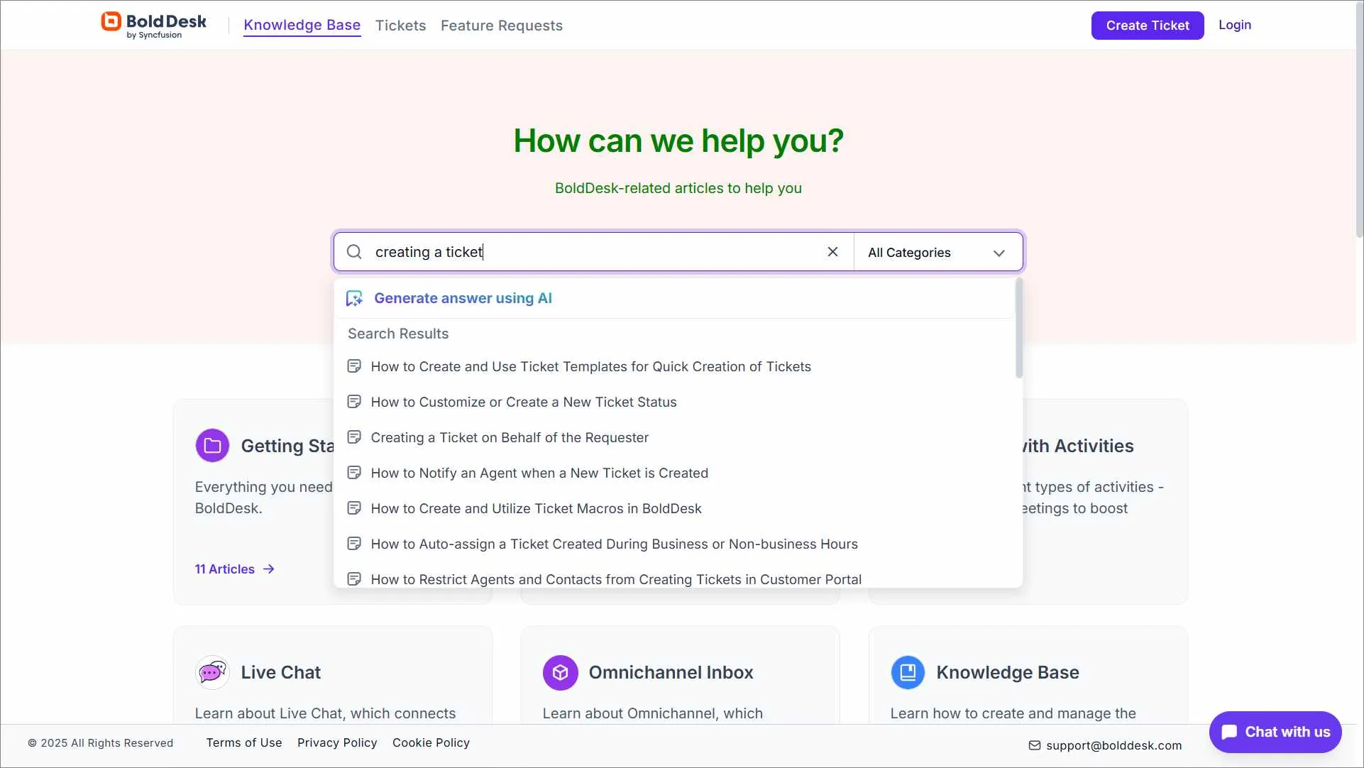 BoldDesk's AI Search Functionality In KBs