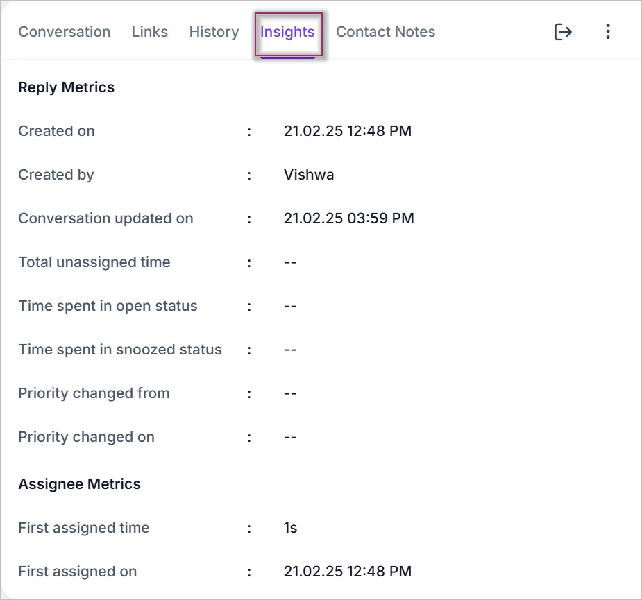 Insights tab in live chat