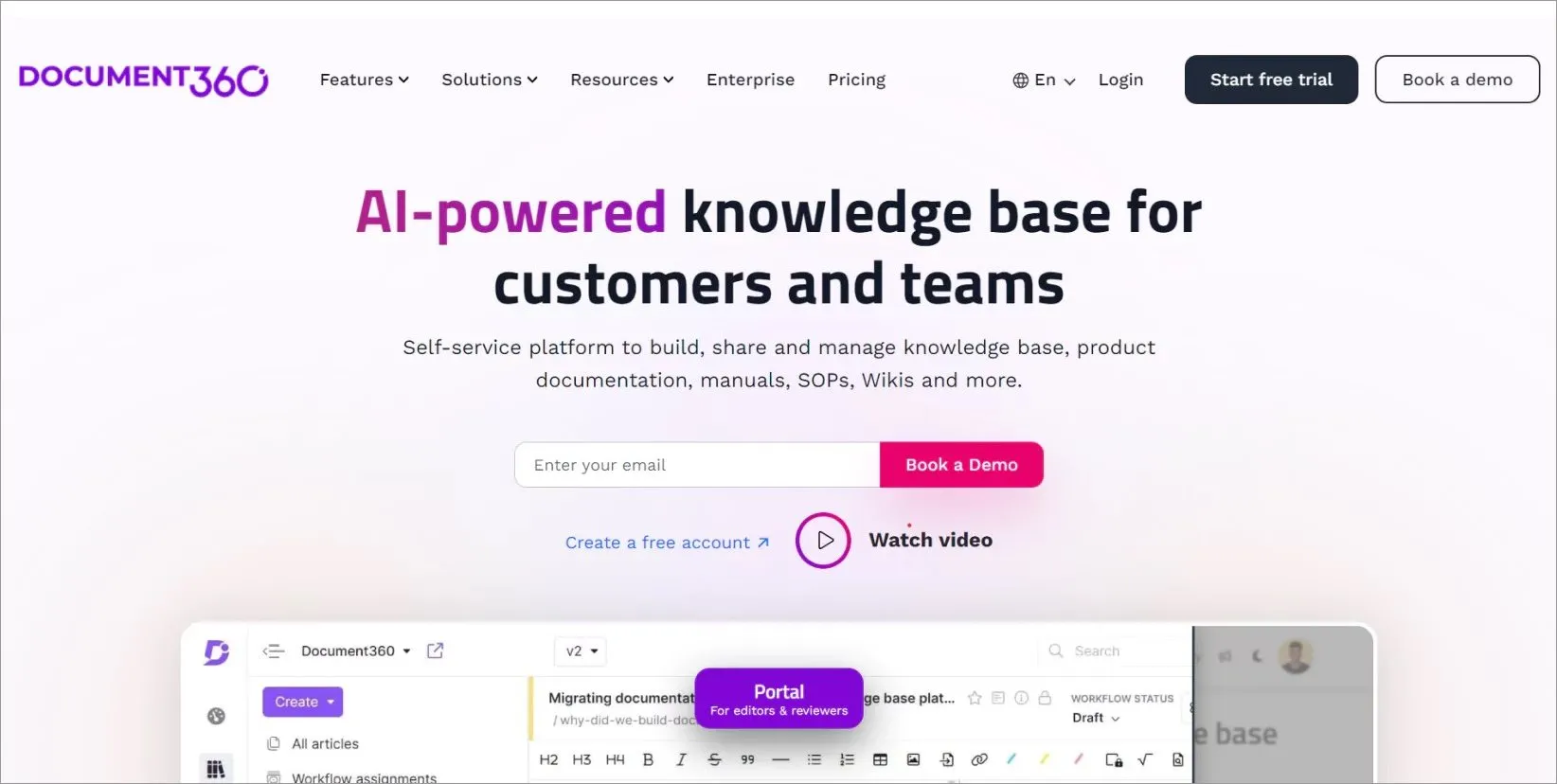 Document-360 knowledge base system