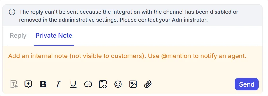 Info messages for omnichannel configuration issues