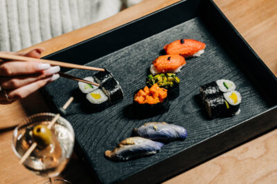 Edomae Vegetable San-set at Sushi-san with 4 nigiri, 2 gunkan, 8 pc maki